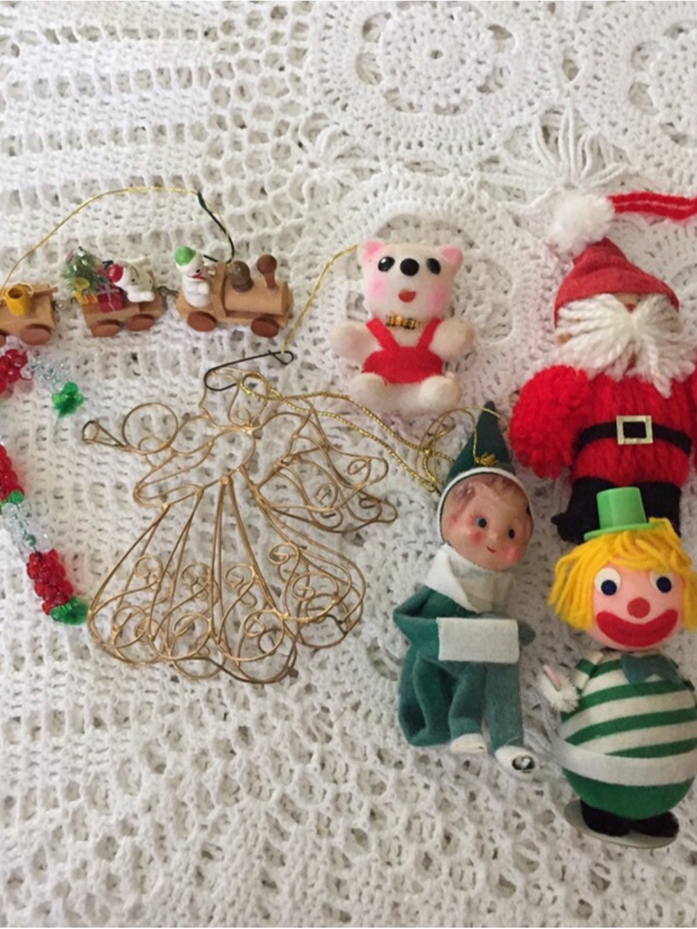 Assorted Vintage Holiday Ornaments with Elf, Santa and Clown